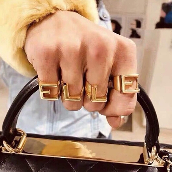 #X8 Finger Ring Letter ( C ) Adjustable Geometric Open Ring Statement Ladie Men - Picture 3 of 5